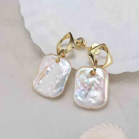 925 Sterling Silver Freshwater Pearl Earrings For Women Baroque Irregular Slice Drop Earrings Elegant Gold Plated Jewelry Gift