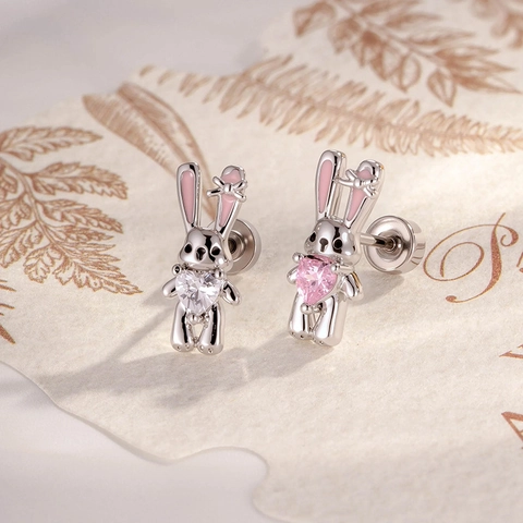 Rabbit Heart Zircon Cartilage Stud Earring Copper Stainless Steel Helix Piercing Screw Back Jewelry For Women