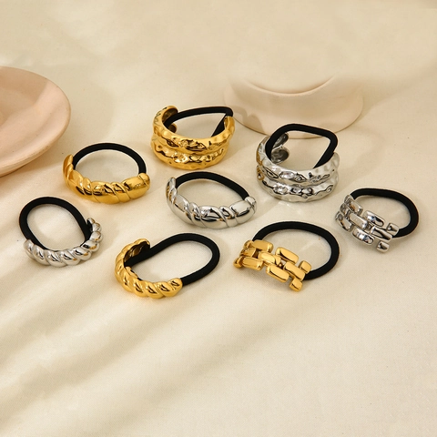Stainless Steel Hair Ties Curved Geometric Metal Bow Heart Twist Ponytail Holders Elastic Bands Fashionable Hair Accessories