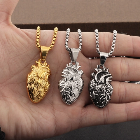 Collar Con Colgante De Corazón Humano Anatómico Acero Inoxidable Punk Gótico Joyería De Órganos Creativa Para Hombres Mujeres