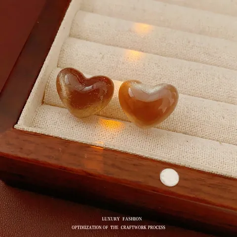 Heart Stud Earrings With Cat Eye Resin Alloy And Silver Earring Post Vintage Elegant Jewelry For Women