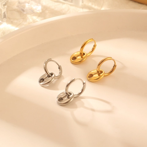 Orecchini a Cerchio Minimalisti in Acciaio al Titanio a Naso di Maiale per Donna Stile Ins Europeo Placcato Oro Argento Gioielli