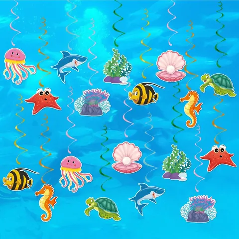Decorazioni Sospese A Spirale Tema Mondo Marino Animali Marini Cartone Animato Carta PVC Pendenti Per Compleanno