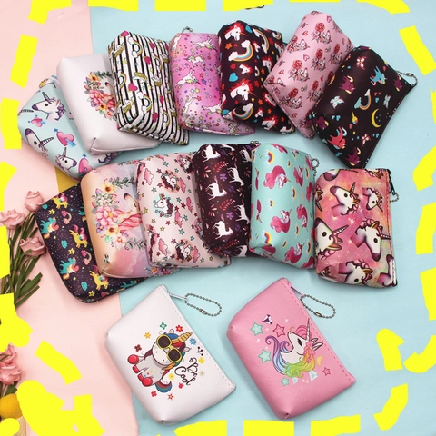 Cartoon Unicorn Coin Purse PU Leather Mini Zipper Storage Pouch Key Holder Portable Wallet For Kids Women