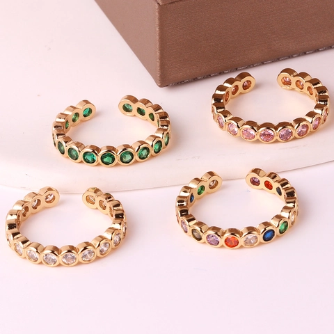 Bague Éternité En Laiton Plaqué Or 18K Zircone Cubique Colorée Style Ouvert Réglable Pour Femmes Bijoux Minimalistes