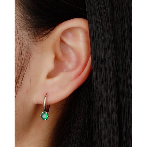 Pendientes De Aro De Plata De Ley 925 Circón Redondo Turquesa Solitario Seis Garras Mini Hebilla De Oreja Joyas Sencillas Para Mujer