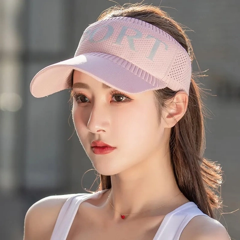 Dames Gebreide Sport Zonneklep Hoed Ademend Letter Print Outdoor Hardlopen Tennis Atletische Pet Casual Zomer