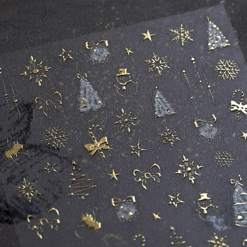 Autocollants Art Des Ongles Noël Relief Or Métallique Flocon Neige Sapin Design Auto Adhésif Manucure Décor Pour Femmes