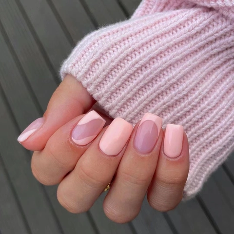 Pink French Press On Nails ABS Kunststoff Gradient Nude Square Oval Künstliche Nägel Glänzend Langlebig Für Frauen Täglich