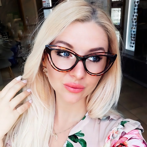 Fashion Women Cat Eye Optical Glasses Frame TR90 Anti Blue Light Retro Color Block Elegant Eyeglasses