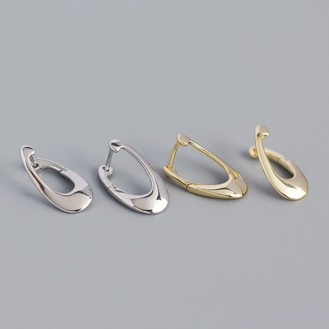 Geometric U-Shape Hoop Earrings 925 Sterling Silver Irregular Minimalist French Style Jewelry For Women