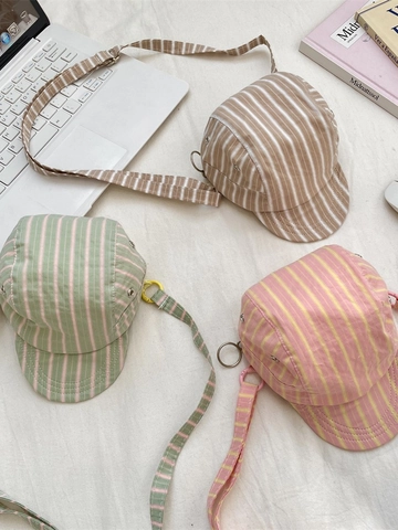 Sac Bandoulière Créatif En Forme De Chapeau Rayé Toile Mini Pochette Bandoulière Réglable Femmes Filles Style Décontracté