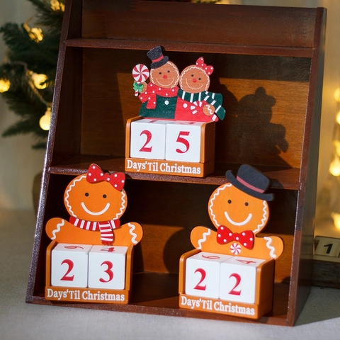 Lebkuchenmann Holz Weihnachts Countdown Kalender Desktop Feiertags Deko Ornament Tischästhetik