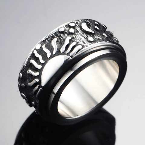 Anillo Giratorio De Acero Inoxidable Sol Luna Estrella Grabado Celestial Retro Punk Joyería Para El Estrés Hombres Mujeres