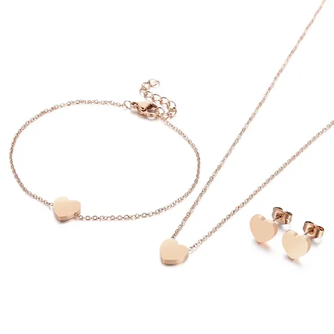 Minimalistisches Edelstahl Herz Schmuckset Für Damen Poliertes Liebesform Halskette Armband Ohrringe Set Süßes Modeaccessoire