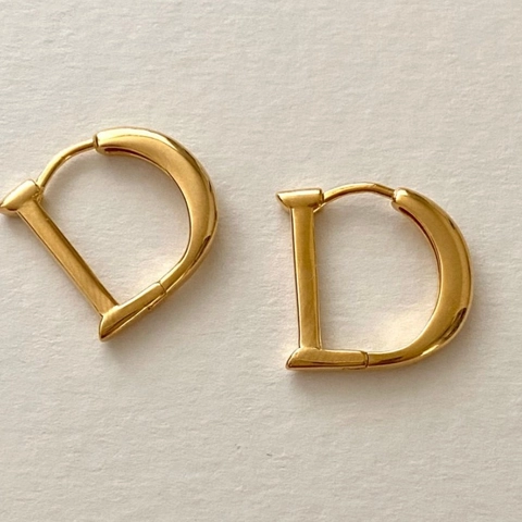 Letter D Shaped Huggie Hoop Earrings 925 Sterling Silver Minimalist Geometric Jewelry For Women
