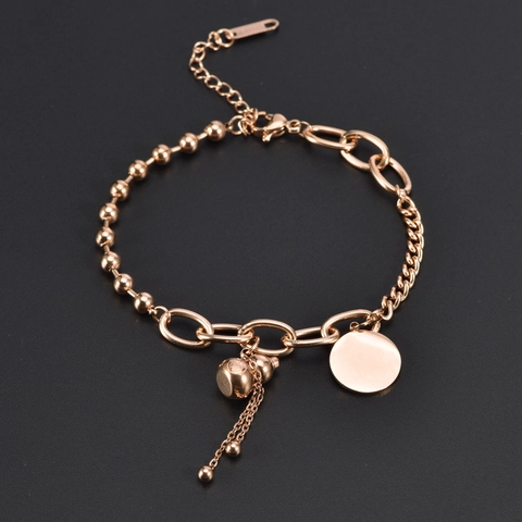 Stainless Steel Gourd Pendant Bracelet For Women Luck Fortune Gold Plated Tassel Chain Jewelry