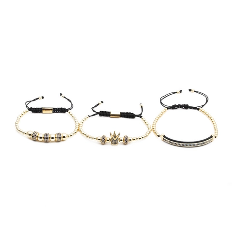 Bracciale Di Perline Con Ciondolo A Corona Micro Pavé Zirconia Lega Cordino Intrecciato Gioielli Regolabili E Bracciale Con Numeri Romani Per Uomini