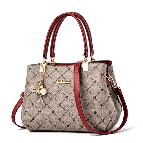Borsa A Mano Da Donna Moda Pelle PU Grande Capacità Borsa A Spalla Tracolla Stampa Fiori Monogramma Pendente Perla Artificial Stile Elegante