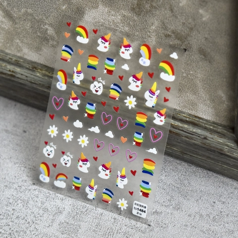 Adesivi Per Unghie 3D In Rilievo Disegni Cartoni Animati Unicorno Arcobaleno Per Bambini Ragazze Decorazione Manicure DIY