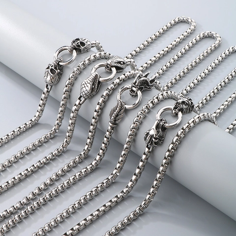 Men Stainless Steel Necklace Lion Dragon Snake Skull Head Hip Hop Streetwear Polished Venetian Chain Jewelry