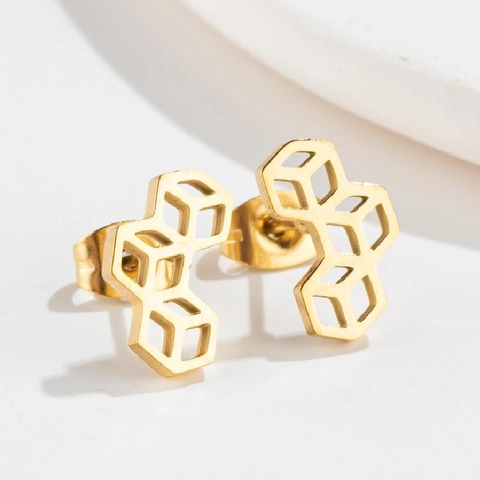 Pendientes De Botón Geométricos De Acero Inoxidable Hexágono Hueco Joyería Minimalista Para Mujer