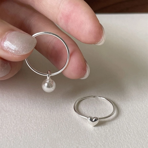 925 Sterlingsilber Künstliche Perle Anhänger Ring Herz Verstellbarer Offener Ring Minimalistischer Schmuck Für Damen Ring