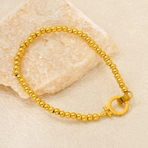 Pulsera Collar De Cuentas De Acero Inoxidable Bañado En Oro Hebilla OT Redonda Grande Joyería Minimalista Mujer