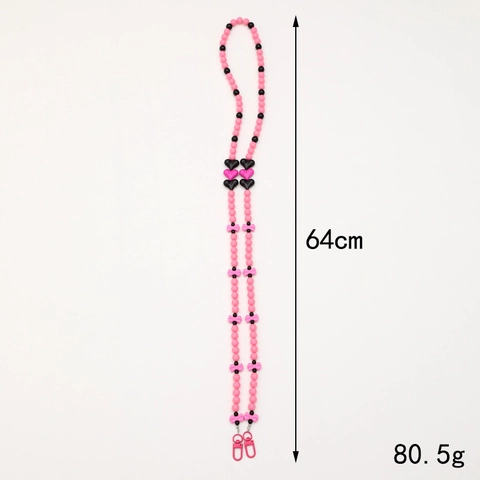 Sweet Candy Color Heart Bow Beaded Phone Chain Crossbody Lanyard Acrylic Bead Phone Case Charm Bag Pendant For Women