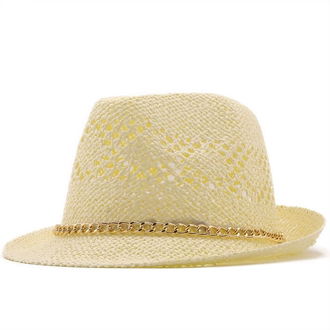 Cappello Fedora In Paglia Di Carta Traspirante Catena Dorata Cappello Da Sole Casual Per Donna E Uomo