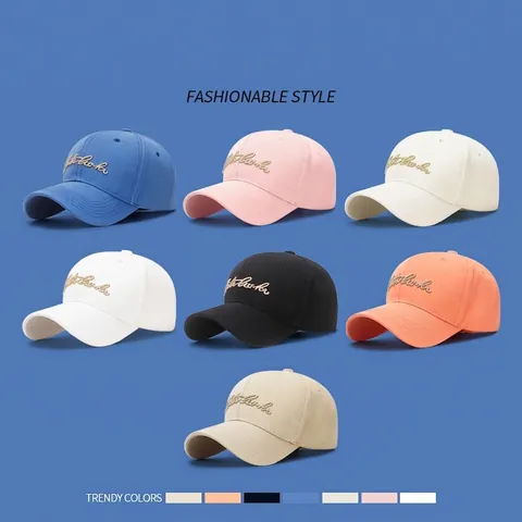 Washed Cotton Baseball Cap Gold Letter Embroidery Adjustable Metal Buckle Fashion Casual Outdoor Sun Hat For Men Women