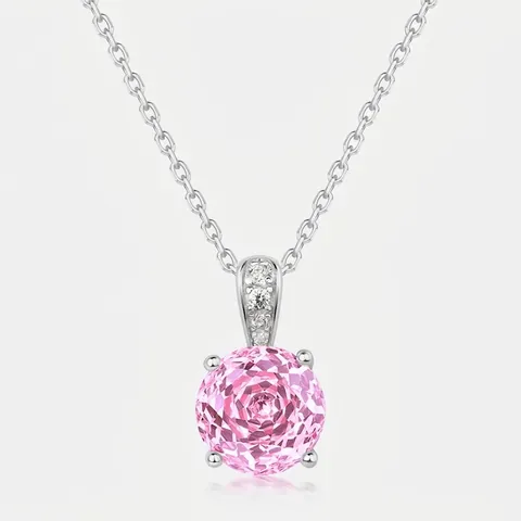 925 Sterling Zilver Zirconia Hanger Ketting Voor Vrouwen Millennium Rose Slijpvorm Roze Geel Wit Zirkoon Sleutelbeen Ketting Sieraden