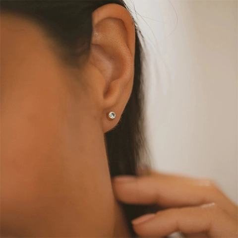 Minimalist Round Cubic Zirconia Stud Earrings Stainless Steel Bezel Setting Birthstone Colors Jewelry For Women