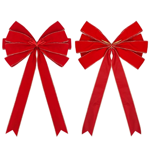 Lazo Para Copa De Árbol De Navidad Rojo Terciopelo Flocado Con Bordes Dorados Decoración Festiva