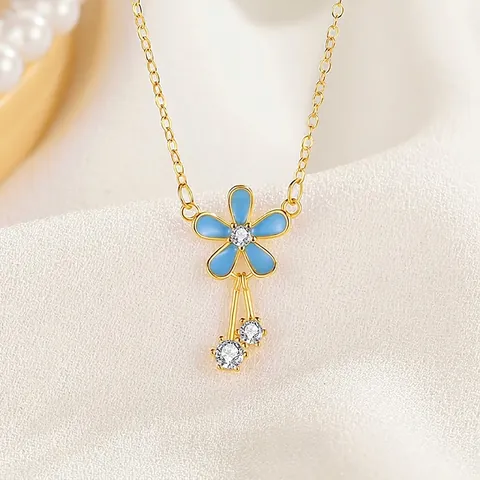 Collana con Pendente a Fiore Blu in Argento Sterling 925 per Donna Lusso Leggero con Zirconia Intarsiata Placcata Oro Gioielli