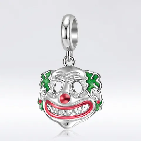 Ciondolo Pendente a Forma di Faccia di Pagliaccio in Argento Sterling 925 Smaltato Colorato Cartoon Joker Fai da Te Accessori per Bracciali Collane Halloween