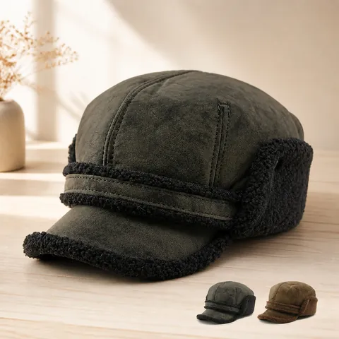 Winter Pilot Hat Suede Faux Fur Lined Warm Windproof Ear Flap Ushanka For Men
