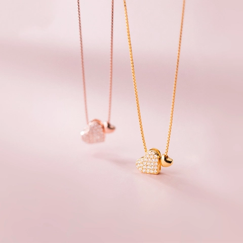 Collana Con Pendente A Doppio Cuore Argento Sterling 925 Con Zircone Gioielli Romantici Per Donna Catena Box
