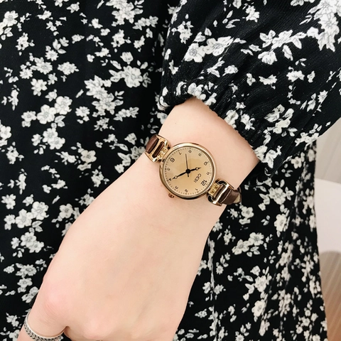 Damen Retro Quarzuhr Kleines Zifferblatt Braunes Lederarmband Legierungsgehäuse Wasserdicht Elegant Vintage Armbanduhr