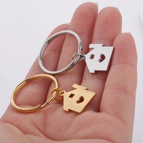 Llavero Casa Acero Inoxidable 304 Pulido Espejo Colgante Corazón Hueco Para Parejas Regalo Joyería Nuevo Hogar