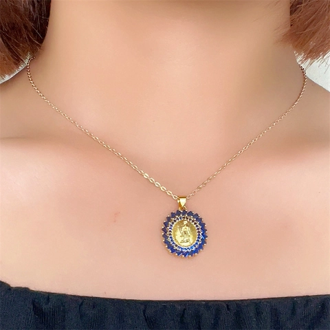 Collana Con Ciondolo Vergine Maria In Rame Con Zircone Colorato Gioielli Di Moda Religiosi Retro Placcati Oro Donna