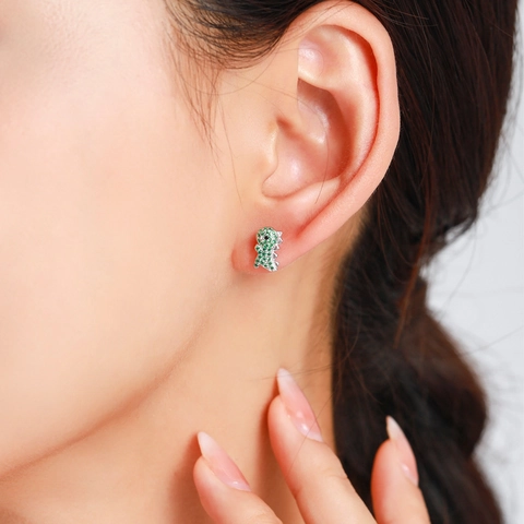 Dinosaur Stud Earrings 925 Sterling Silver Green Zircon Tiny Cute Animal Jewelry For Women Girls Birthday Gift