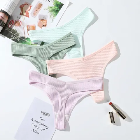 Intimo Perizoma Da Donna Cotone A Costine Traspirante Vita Bassa T-Back Lingerie Morbida Ed Elastica