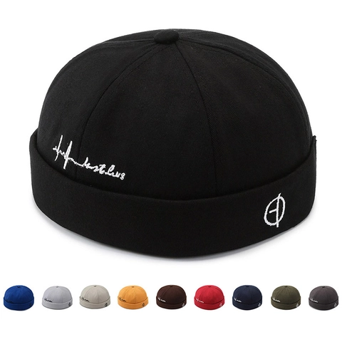 Docker Hat Brimless Cap Cotton Adjustable Miki Hat Retro Hip Hop Streetwear For Men Women Embroidery Sailor Cap