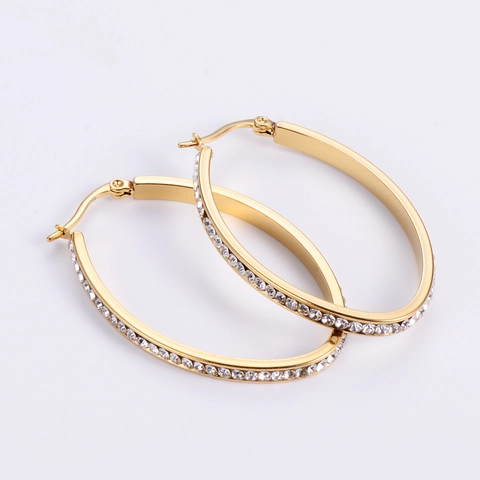 Orecchini A Cerchio Ovali Placcati Oro Acciaio Al Titanio Con Strass Geometrici Moda Per Donna