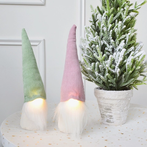 Adornos De Gnomos De Navidad LED Tomte Sueco Luminoso Tela De Punto Peluche Barba Larga Para Decoración De Mesa Ventana Árbol