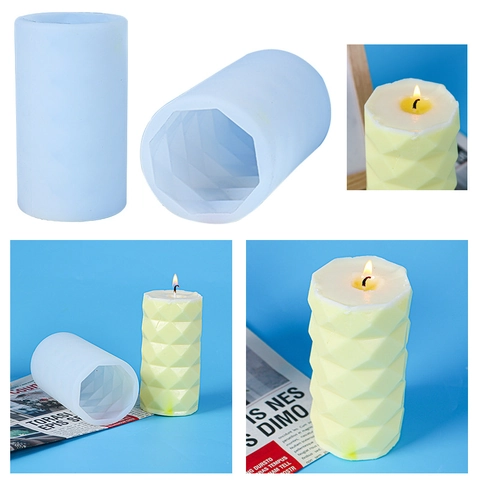 Geometric Rhombic Cylinder Candle Mold Ribbed Silicone Resin Crafting DIY Handmade Aromatherapy Soap Making Tools