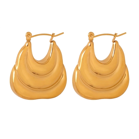 European Fashion Titanium Steel Gold Plated Geometric Wave Hoop Earrings Personalized Chunky U-Shaped Layered Jewelry For Women