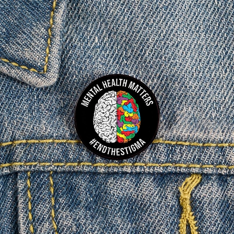 Mental Health Awareness Enamel Pin Alloy Round Motivational Slogan Badge For Clothing Backpack Decoration