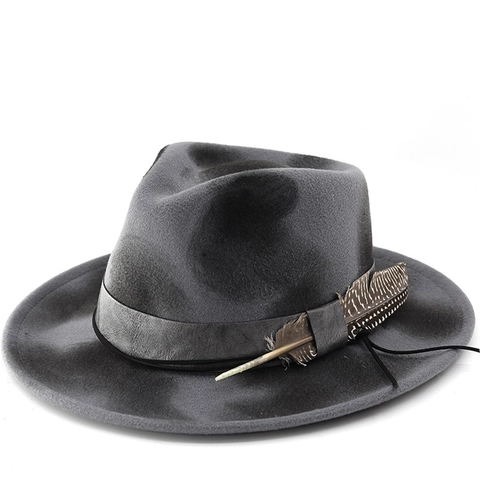 Cappello Fedora Vintage Per Uomo E Donna Feltro Retrò Tesa Larga Teardrop Top Con Decorazione Di Piume Stile Inglese